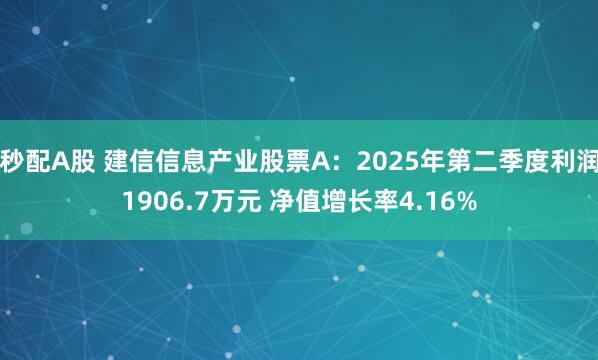 秒配A股 建信信息产业股票A：2025年第二季度利润1906.7万元 净值增长率4.16%