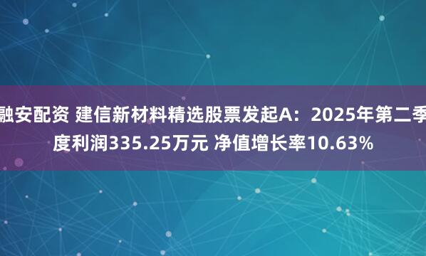 融安配资 建信新材料精选股票发起A：2025年第二季度利润335.25万元 净值增长率10.63%